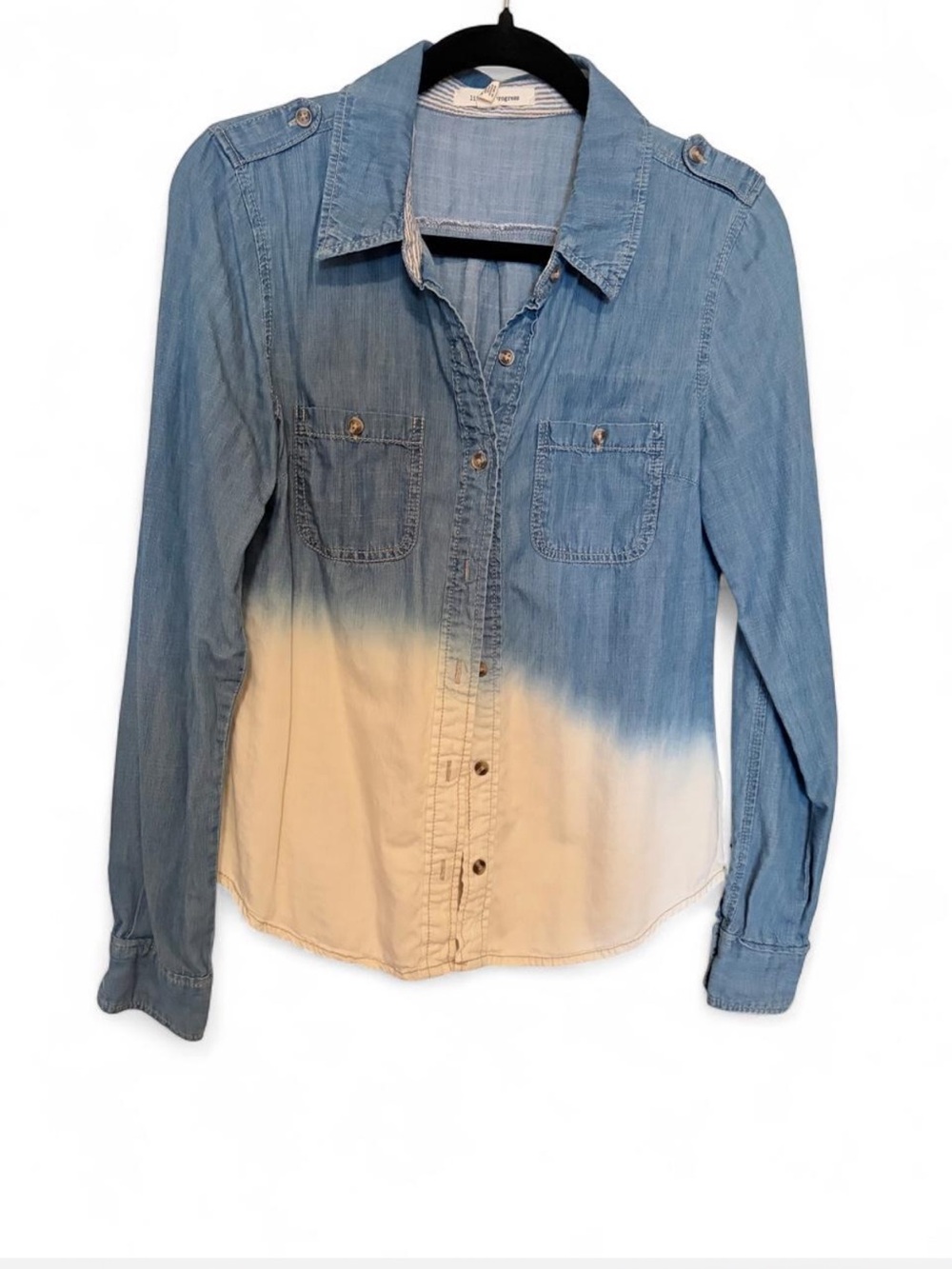 life in progress Blue and Cream Dip-Dye Denim Button-Down